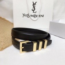 YSL Cassandre Monogram Belt in Black Leather Gold